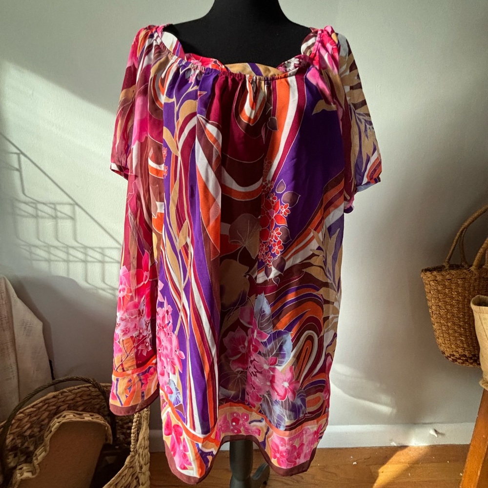 Lane Bryant mod design blouse in orange, pink, purple 18/20